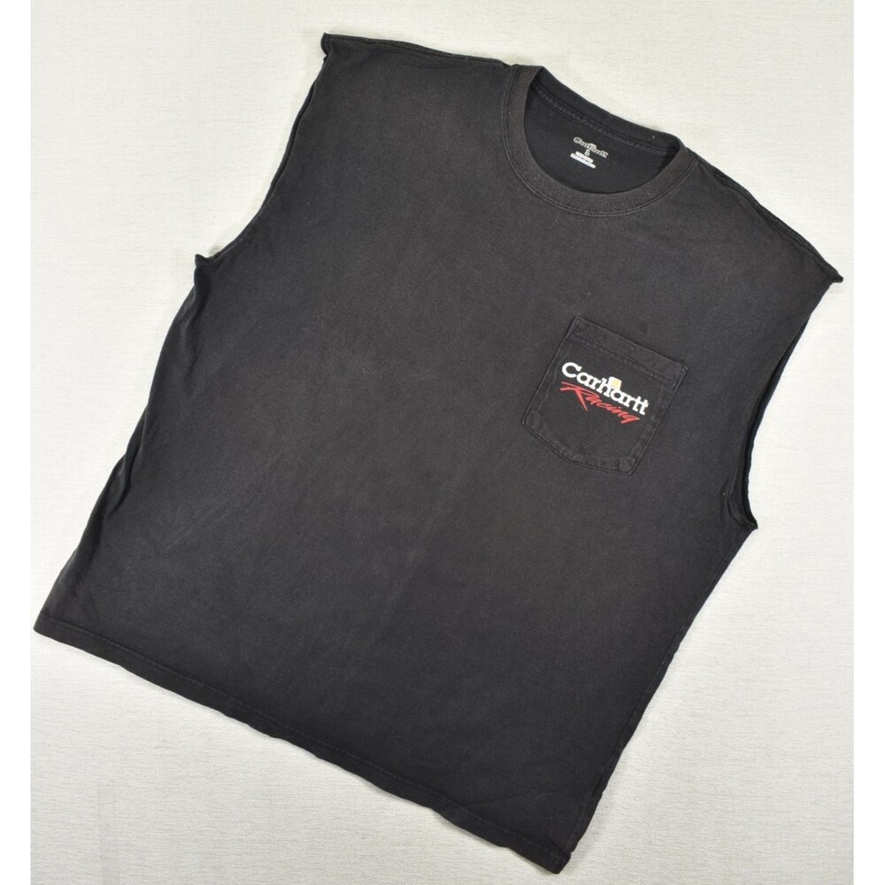 Carhartt Racing Y2K Mens Black Cut Off Sleeveless Pocket T Shirt Muscle Tank L